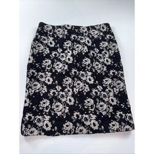 Bryan Bradley Vintage Wool Blend Tweed Pencil Skirt Black White Floral Size SP